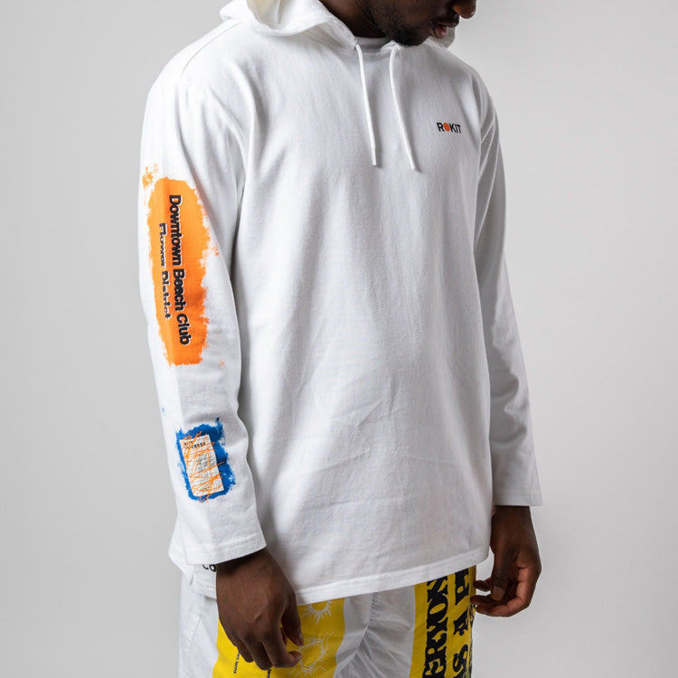 Men's Converse x Rokit Crossover Back Large Printing Logo hooded Long Sleeves White 10020773-A01