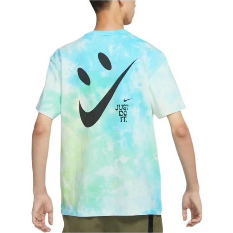Men's Nike Sportswear Tie Dye Smiling Face Printing Loose Short Sleeve Light Mint Green T-Shirt DX7849-369