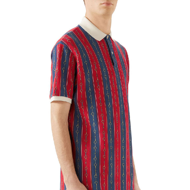 Gucci Oversize Polo With Horsebit Chain Print 'Blue Red' 564694-XJAYT-4913