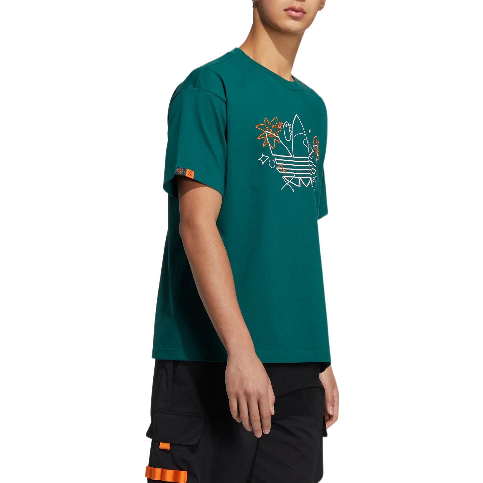 adidas originals Cartoon Pattern Logo Sports Round Neck Short Sleeve Green HR6461