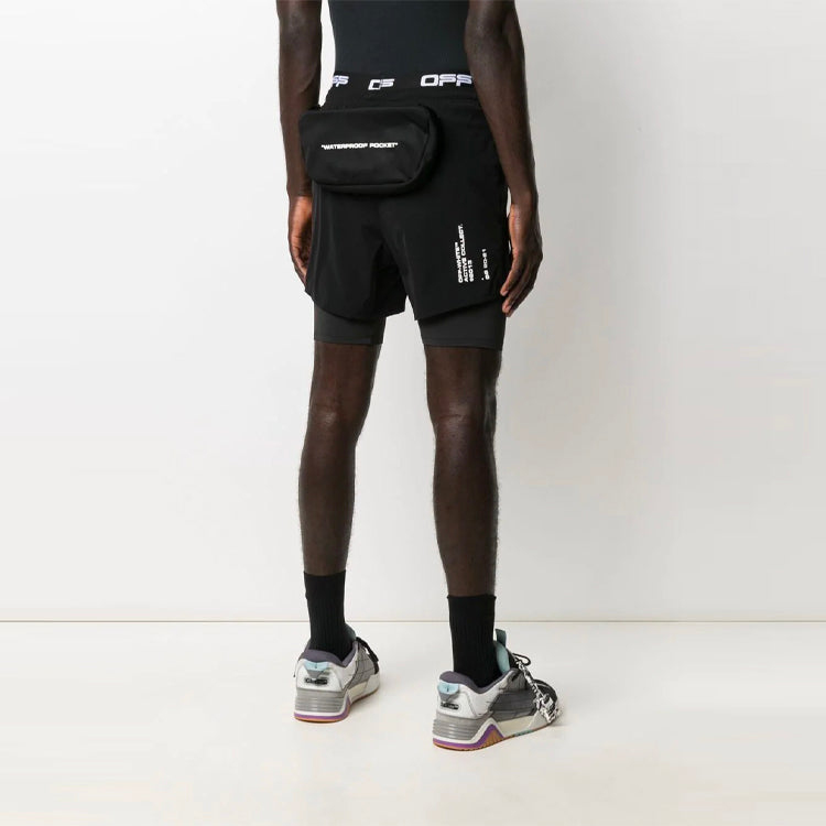 Men's Off-White SS21 Loose Alphabet Waist Cycling Shorts Black OMVH009V21FAB0011001