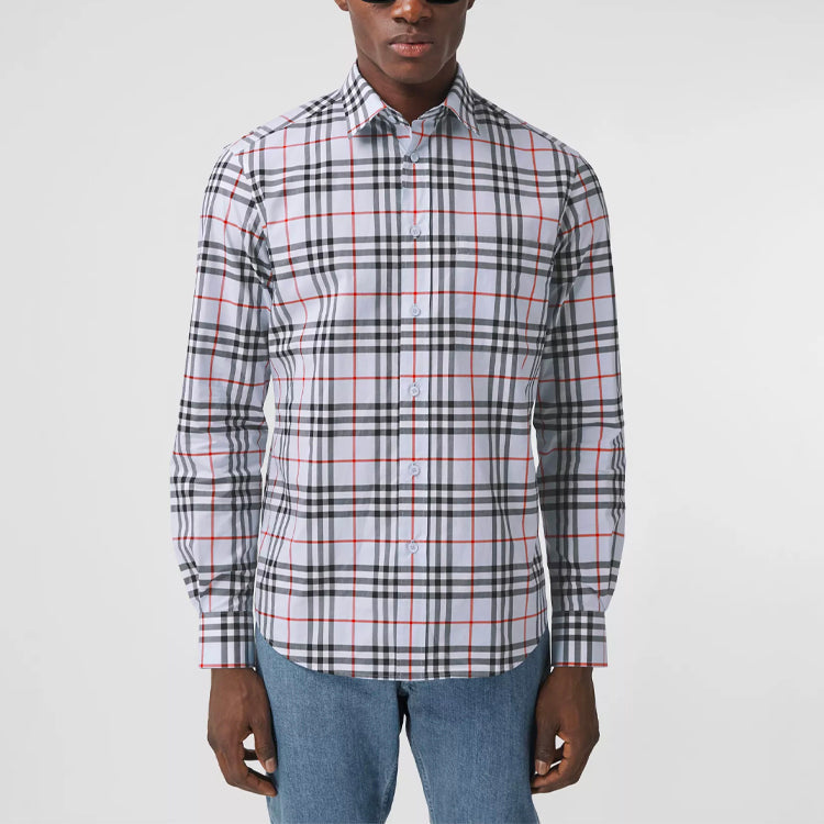 Burberry Inlaid Vintage Check Long Sleeve Shirt Male Blue 80385221