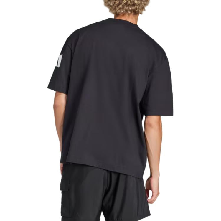 adidas Essentials Loose Fit 3 Bar Logo T-Shirt Asia Sizing 'Black White' JF3615