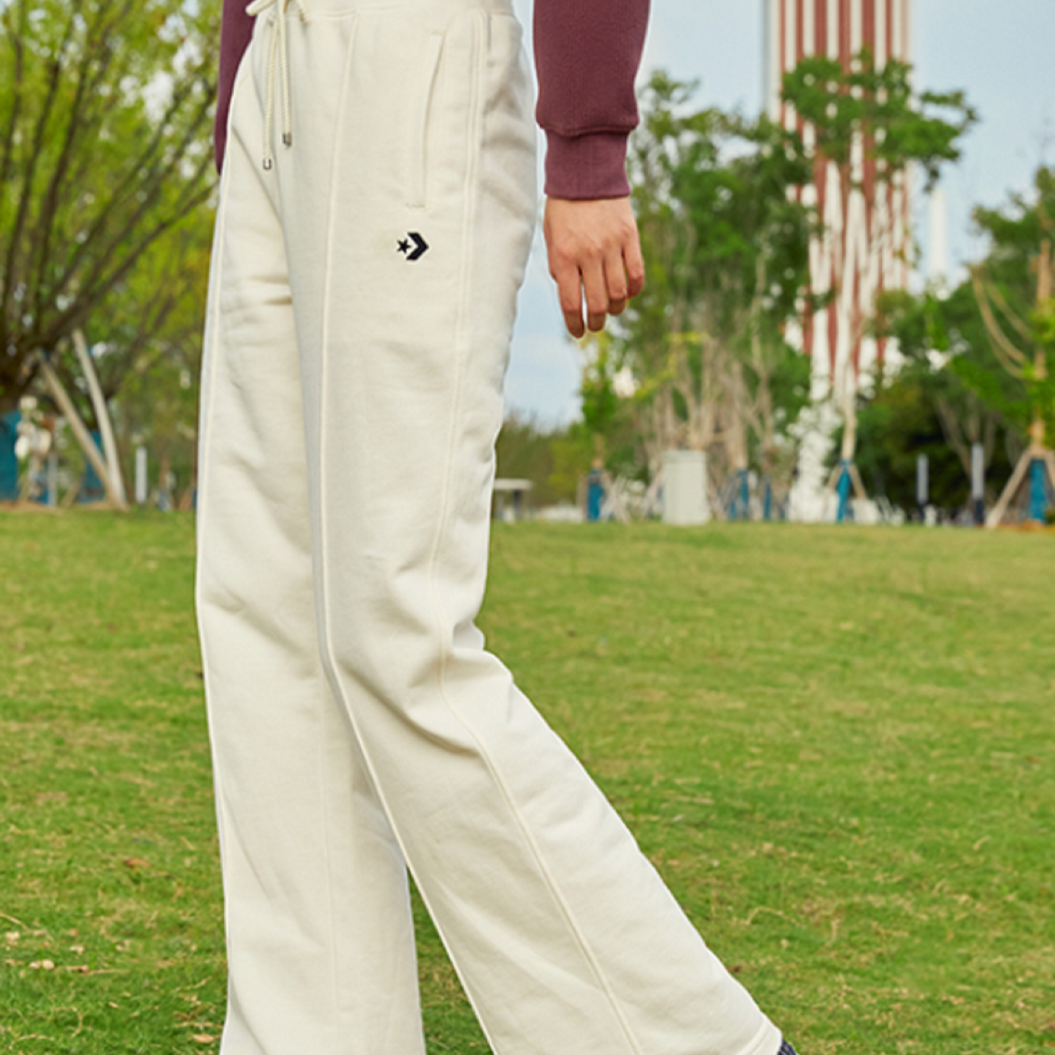 (WMNS) Converse Logo Knit Pants Asia Sizing 'Ivory' 10024049-A04