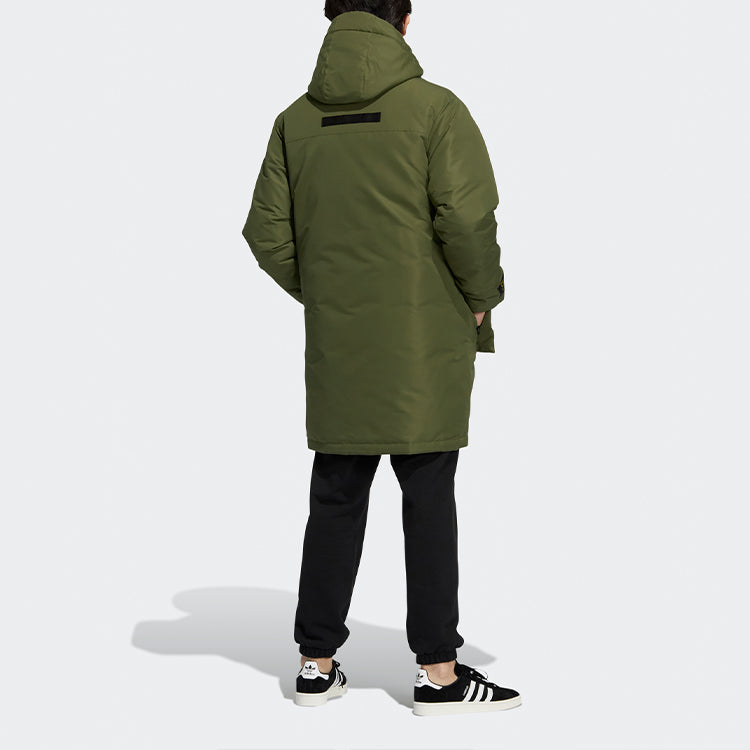 Men's adidas originals 2 In 1 Solid Color Long Hooded With Down Feather Dark Olive Green Jacket H58061