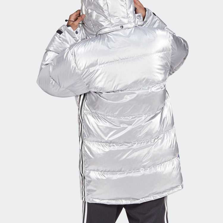 adidas originals Metal Dwn Jkt Stay Warm Diagonal zipper Sports hooded down Jacket Silver GJ6733