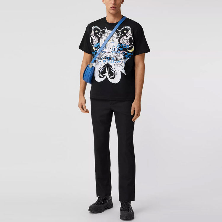 Men's Burberry SS21 Cartoon Printing Cotton Loose Short Sleeve Black 80406791
