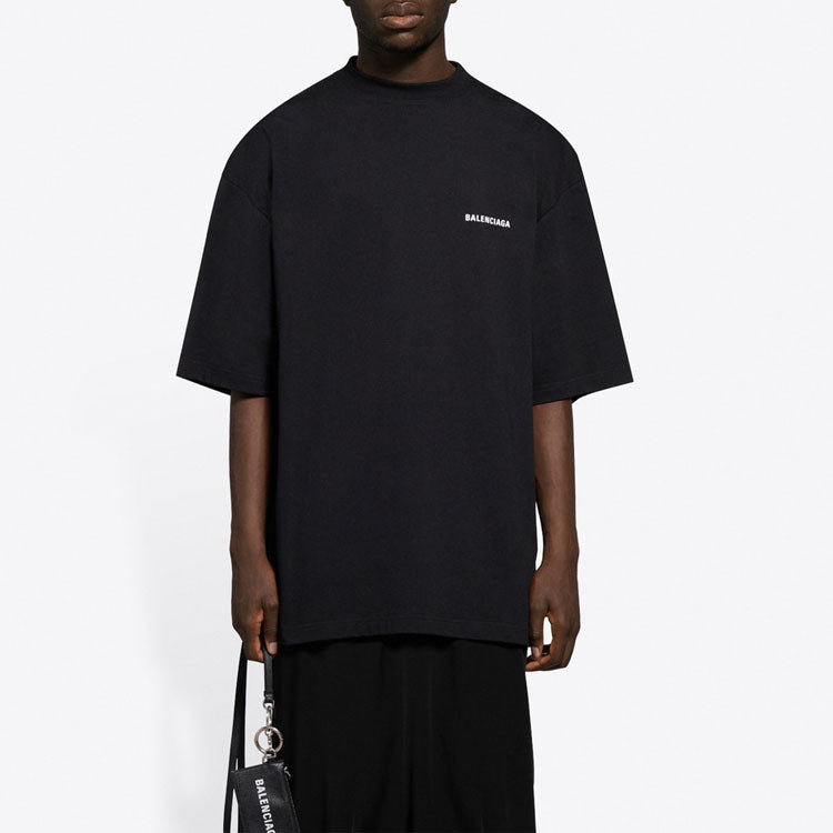 Men's Balenciaga Retro Sports Logo Short Sleeve Black 641614TJVL41000