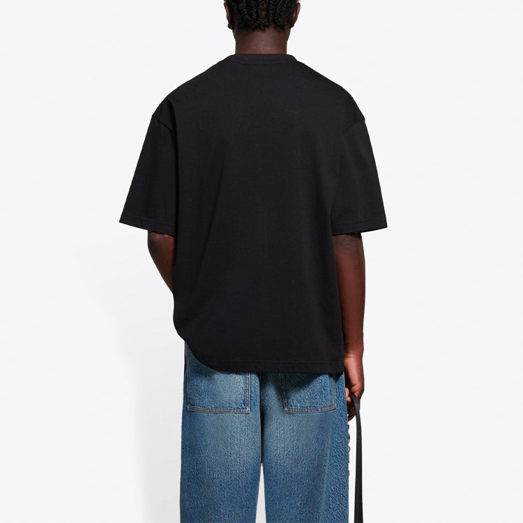 Men's Balenciaga SS21 Solid Color Logo Printing Short Sleeve Black 612966TJV871070