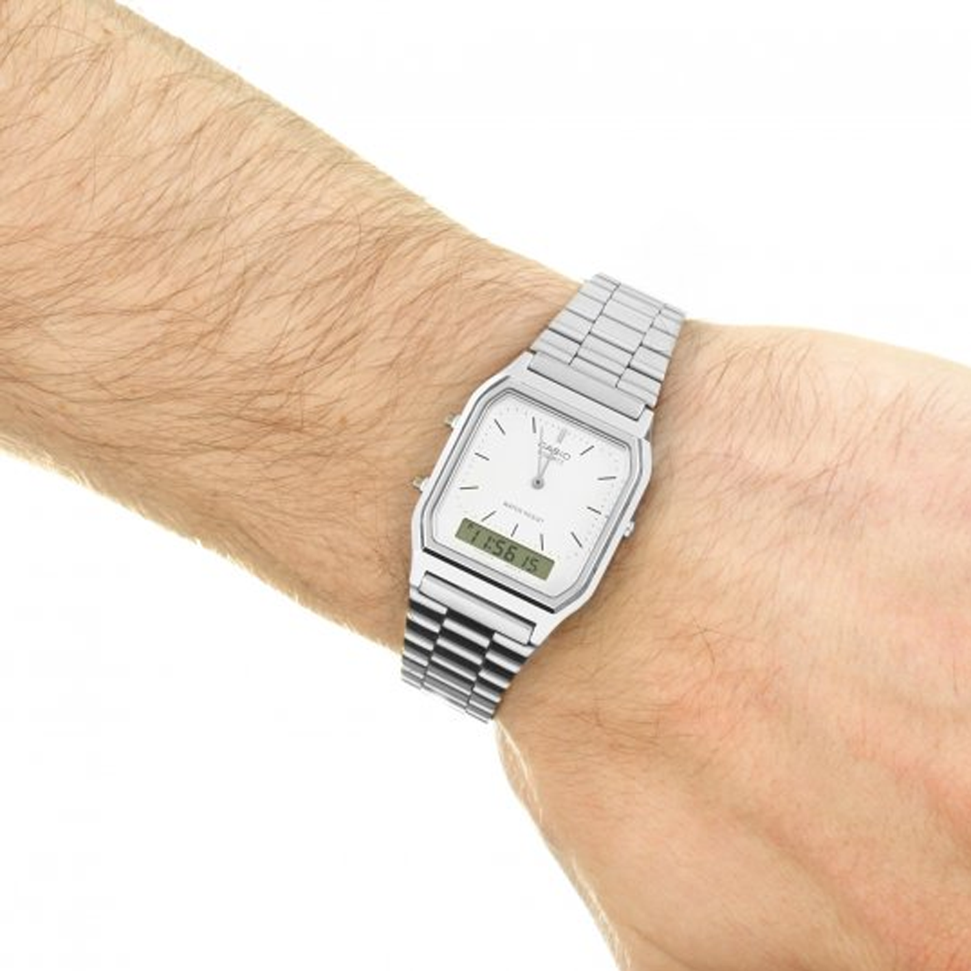 CASIO Waterproof Stainless Steel Strap Mens Silver Analog/Digital Combo AQ-230A-7DMQYES