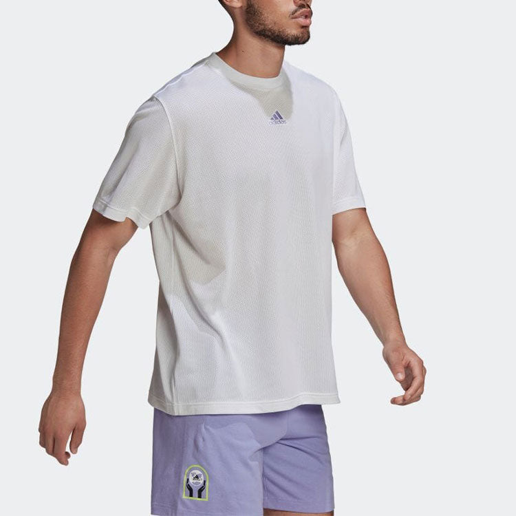 Men's adidas Mesh Breathable Large Logo Round Neck Short Sleeve Japanese Version White T-Shirt HB6556