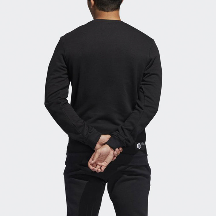 adidas Rose Crew Embroidered Pattern Knit Round Neck Pullover Black DP5707