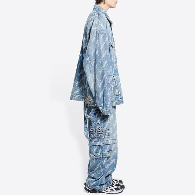 Balenciaga Allover Script Logo Denim Jacket 'Light Blue White' 681690TJW904200