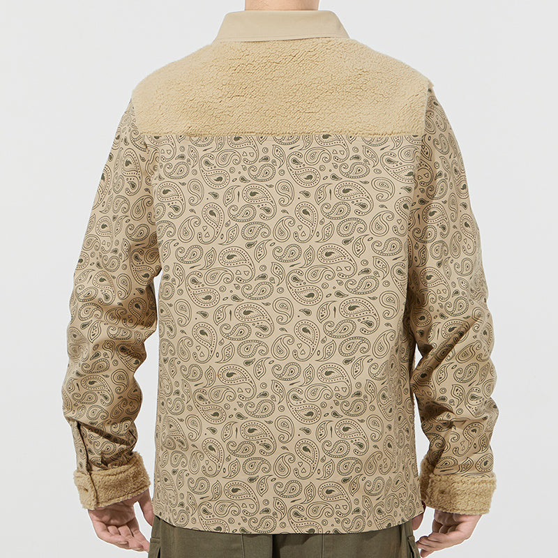 PUMA Paisley Woven Shirt cashew Pattern Multiple Pockets logo Jacket Khaki 534978-12
