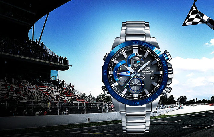 CASIO Quartz EDIFICE Solar Powered Stainless Steel Strap Waterproof Sports Mens Silver Analog EQB-800DB-1A