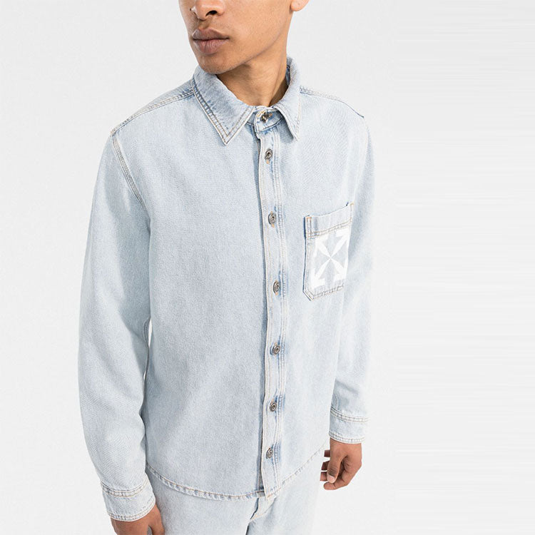 Off-White Logo Printing Solid Color Long Sleeves Shirt Blue OMYD027C99DEN0034001