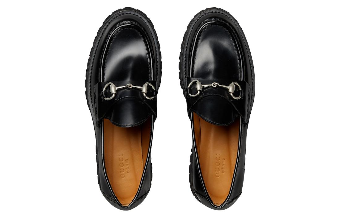 (WMNS) Gucci Rubber lug sole loafer with Horsebit 'Black Leather' 764211-DS800-1000