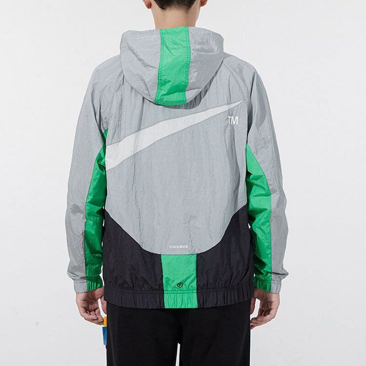 Nike Sportswear Swoosh Contrasting Colors Large Logo hooded Woven Jacket Gray DD5968-077