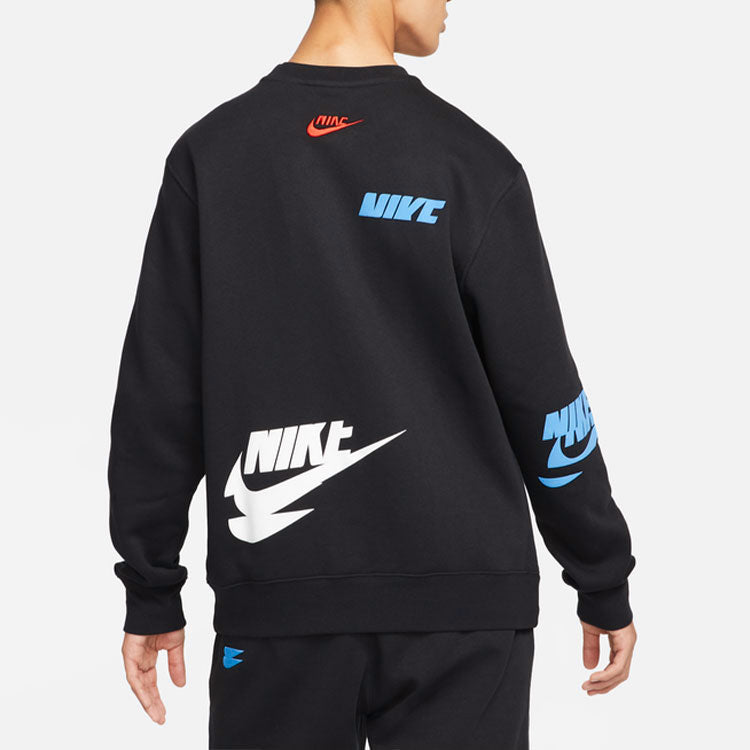 Nike Sportswear Sport Logo Printing Fleece Round Neck Pullover 'Black Blue' DM6876-010