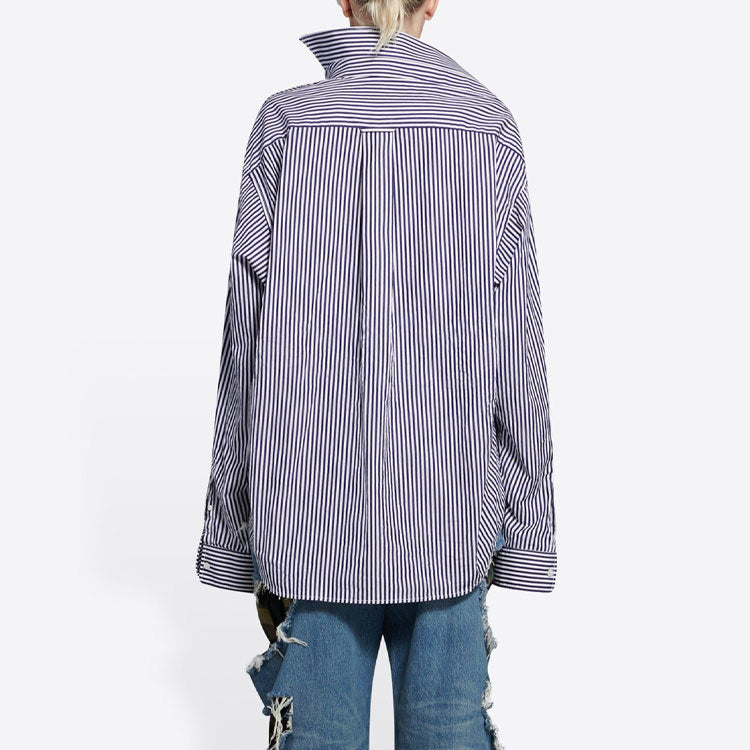 Balenciaga FW21 Stripe Long Sleeved Shirt Dark-Blue 663034TIM368502