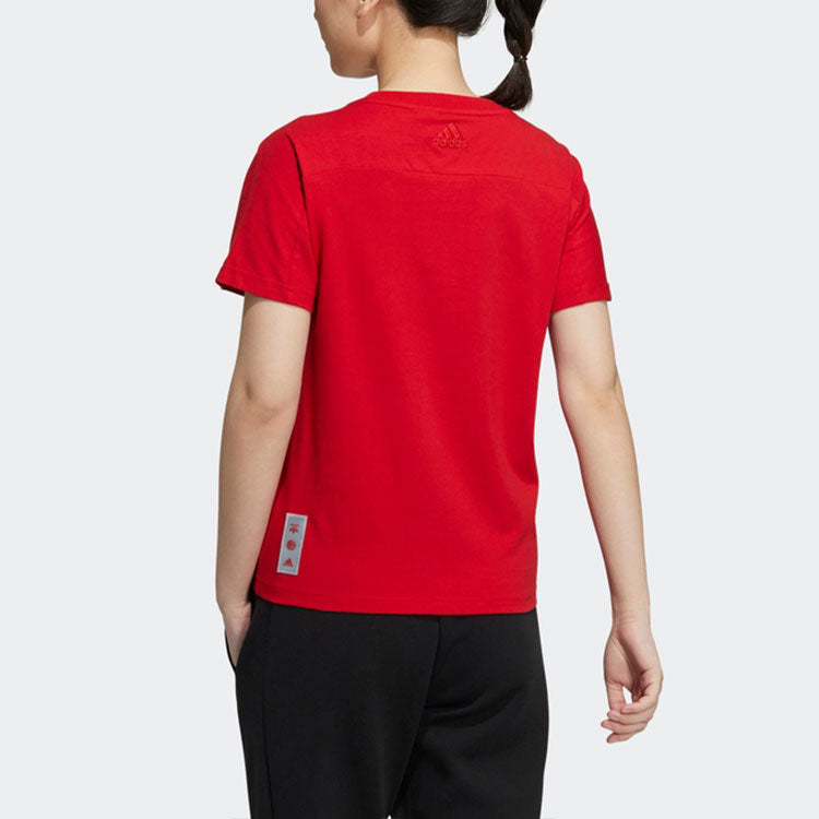 (WMNS) adidas Printing Logo Round Neck Short Sleeve Red HC2807