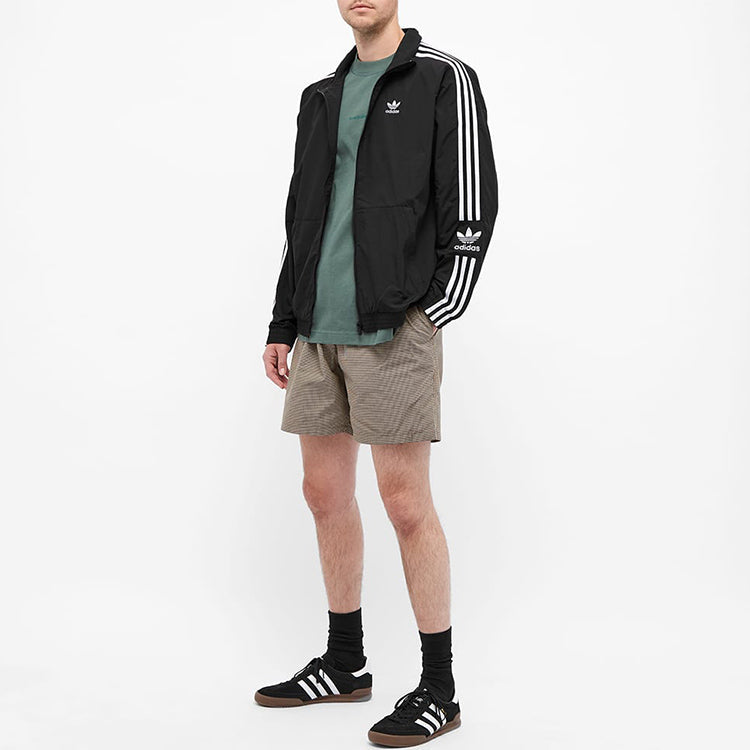 Men's adidas originals Stripe Logo Loose Stand Collar Sports Jacket Autumn Black H41391
