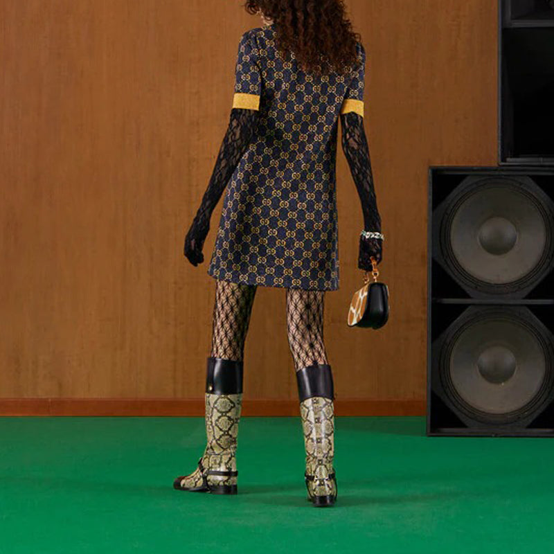 (WMNS) Gucci GG lam jacquard dress 'Navy Gold' 692707-XKB54-4597