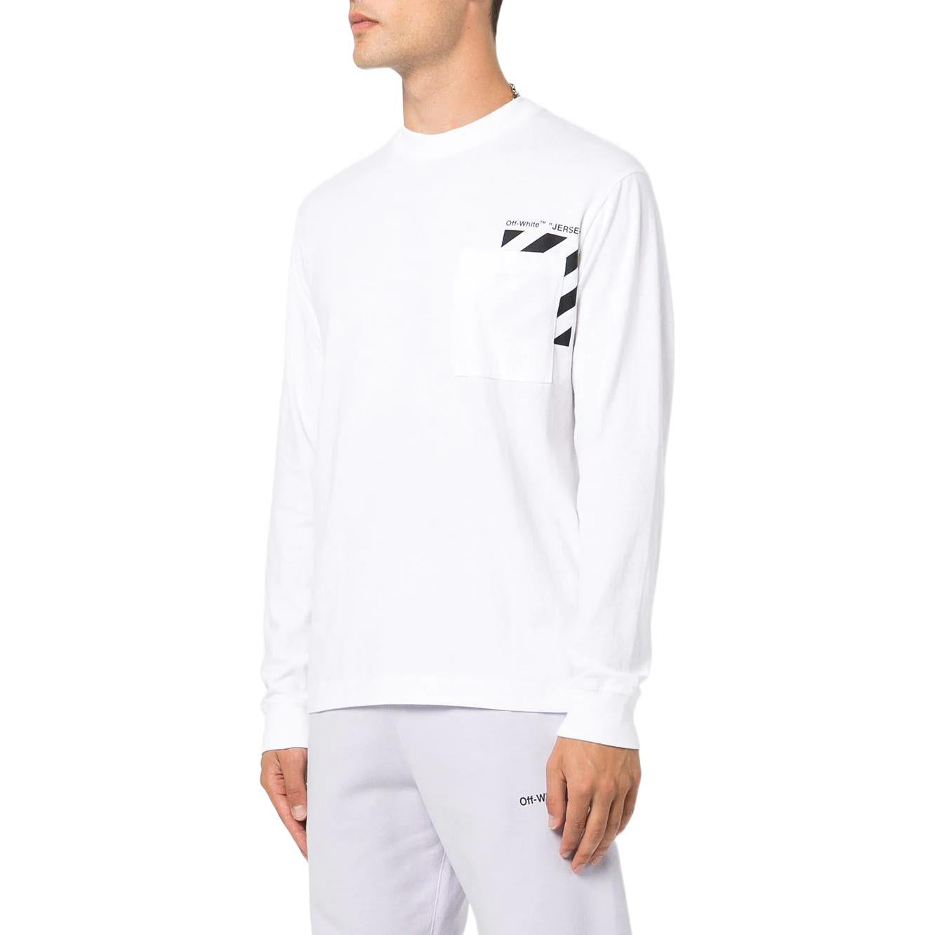 Men's Off-White SS22 Stripe Logo Printing Pullover Round Neck Long Sleeves White T-Shirt OMAB069C99JER00101100110