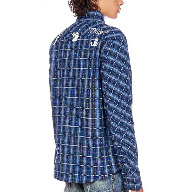 Men's Off-White Flannel Plaid Blue Shirt OMGA133F20FAB0014501