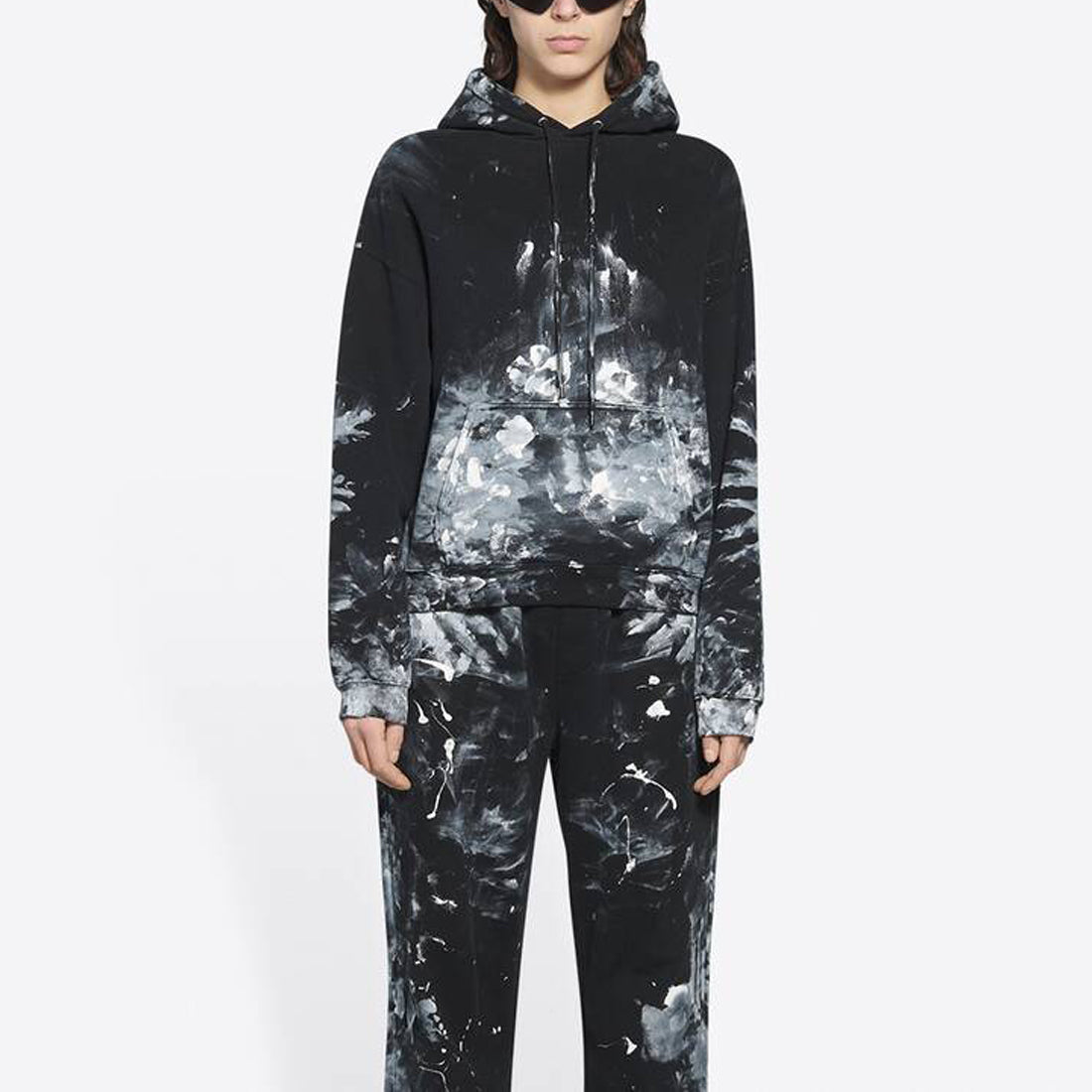 (WMNS) Balenciaga Printing Fleece Hoodie Black 662531TKVG21070