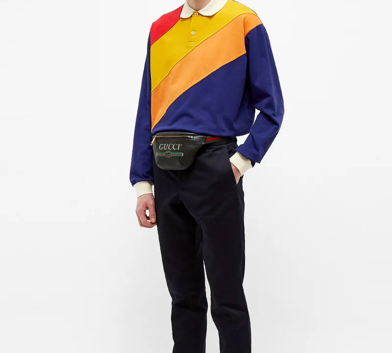 Gucci Color Matching Long Sleeve Polo Shirt For Men Blue 613844-XJCGR-4449