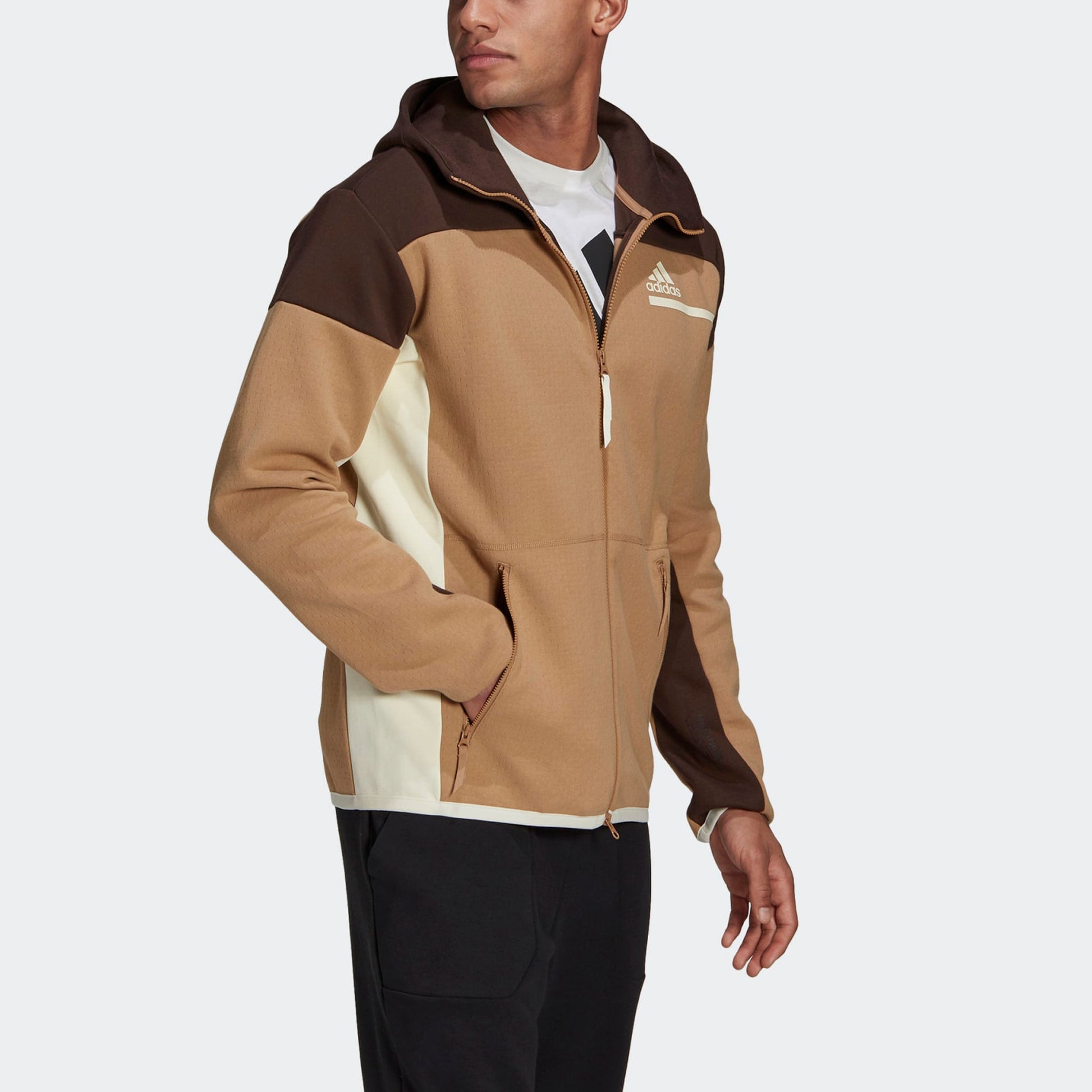 Men's adidas Z.N.E. Zipper Hooded Jacket Brown GN6833