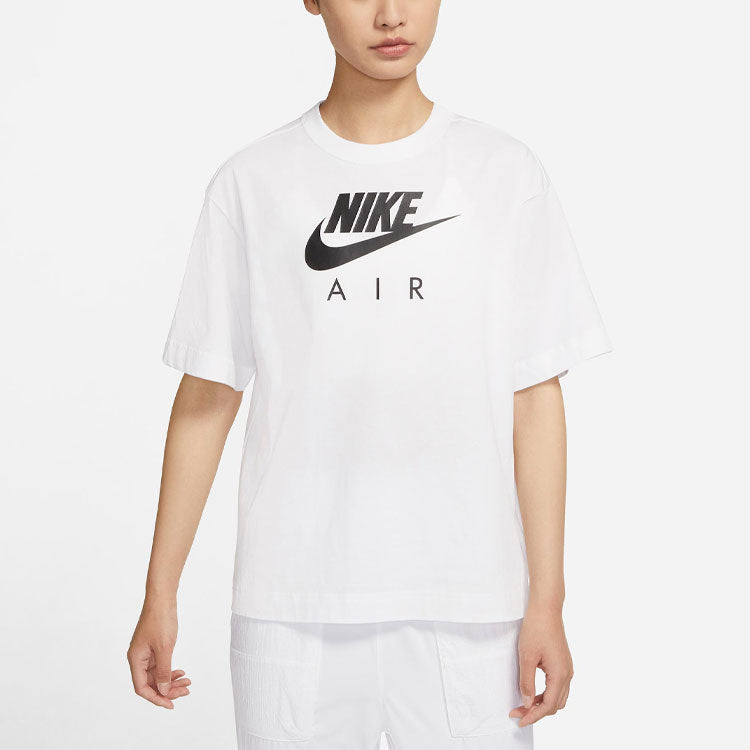 (WMNS) Nike Air Logo Printing Loose Knit Sports Short Sleeve White DB3841-100