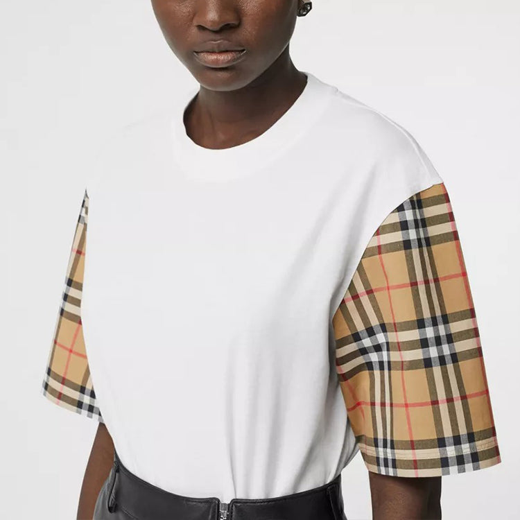 Burberry Vintage Classic Plaid Cotton Round Neck Short Sleeve White 80148961