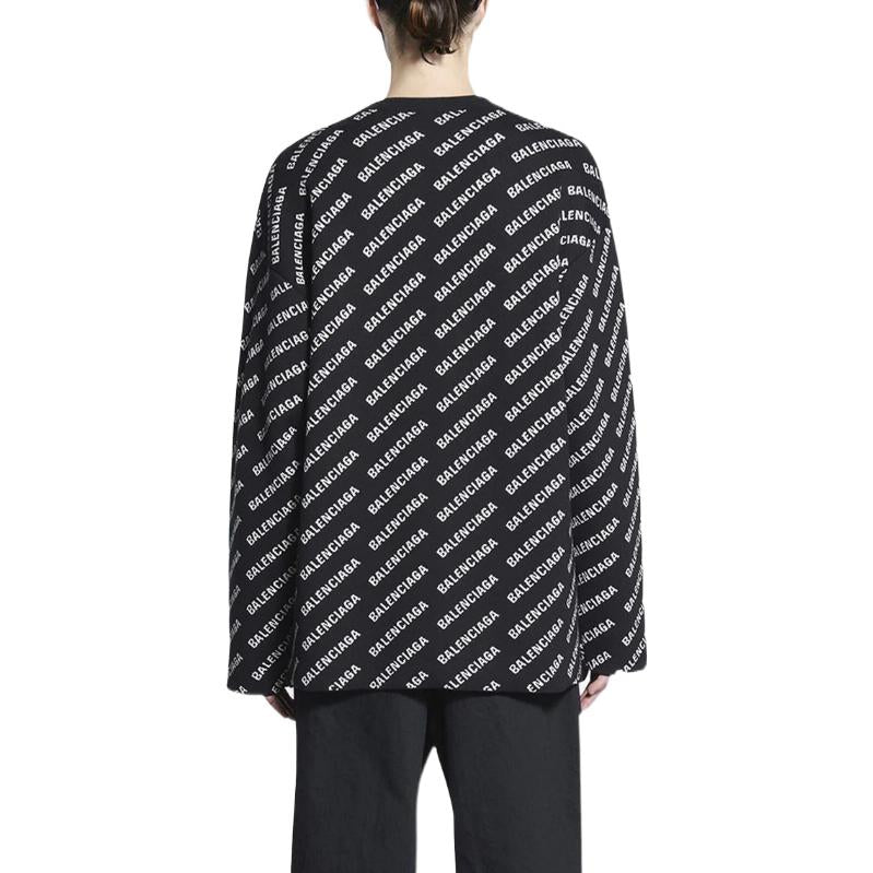 Balenciaga All Over Logo Crewneck Sweater 'Black White' 702952T32331070