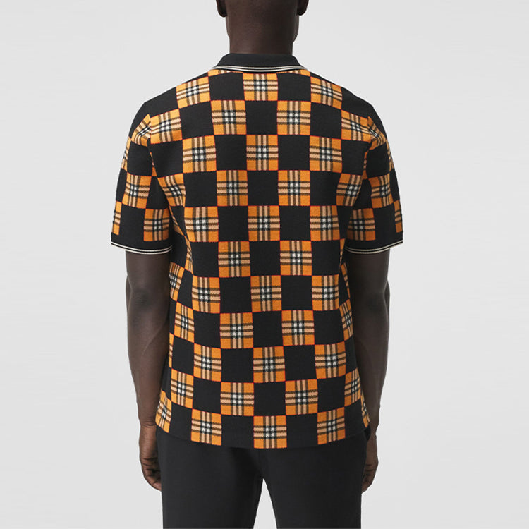 Men's Burberry SS21 Contrasting Colors Plaid Jacquard Short Sleeve Polo Shirt Orange 80410241