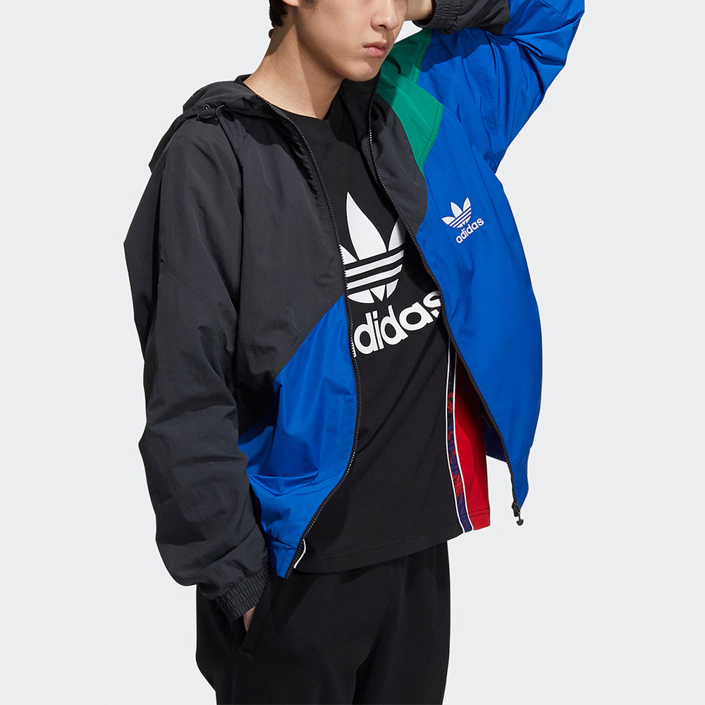 adidas originals Ts Wb Colorblock Splicing Sports hooded Logo Jacket Blue HF5946