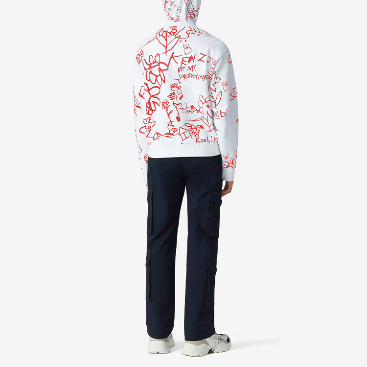 Men's KENZO SS21 Valentine's Day Series Painting Printing Round Neck Pullover White FB55SW0084MO-01B