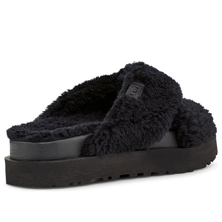 (WMNS) UGG Fuzz Sugar Cross Slide 'Black' 1120860-BLK