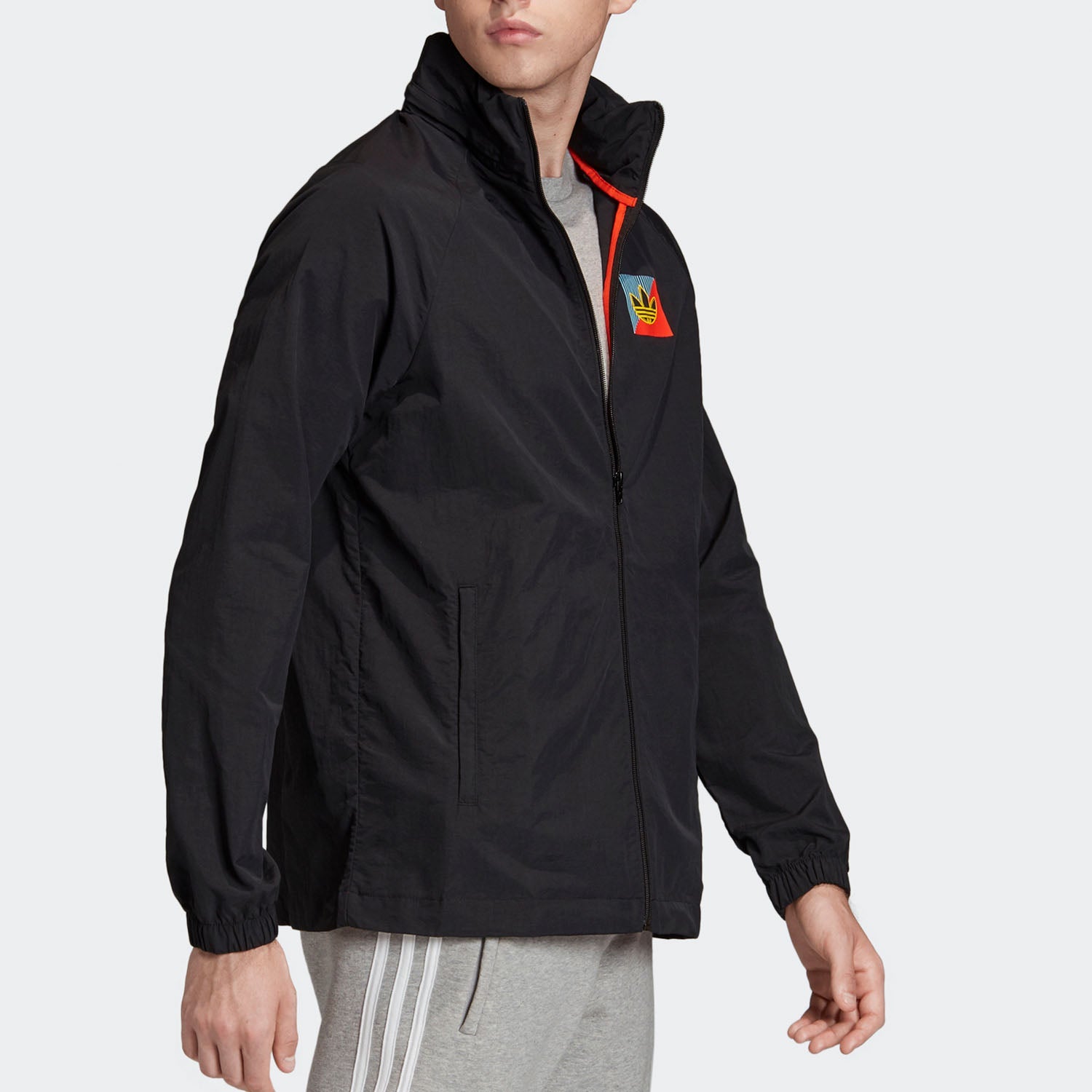Men's adidas originals Diagonal Wb Logo Printing Sports Storage Simple Jacket Black FM3369