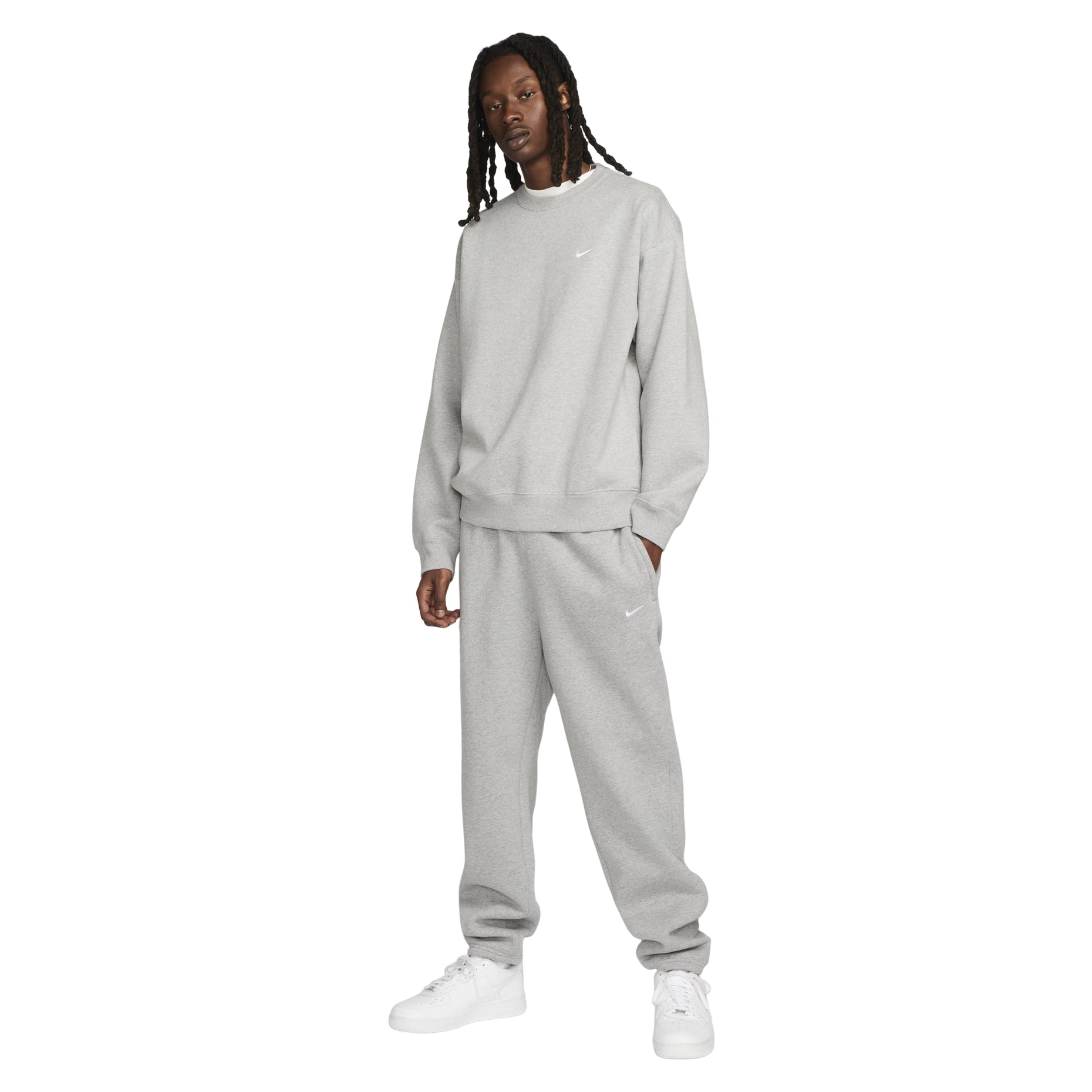 Nike Solo Swoosh Fleece Crew Sweat 'Dark Grey Heather White' DX1361-063
