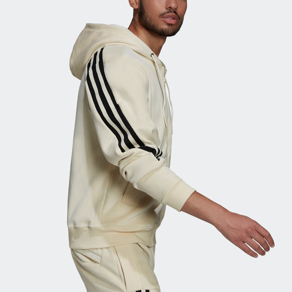 adidas Back Stripe Velvet Hooded Logo Jacket Creamy 'White' H47895