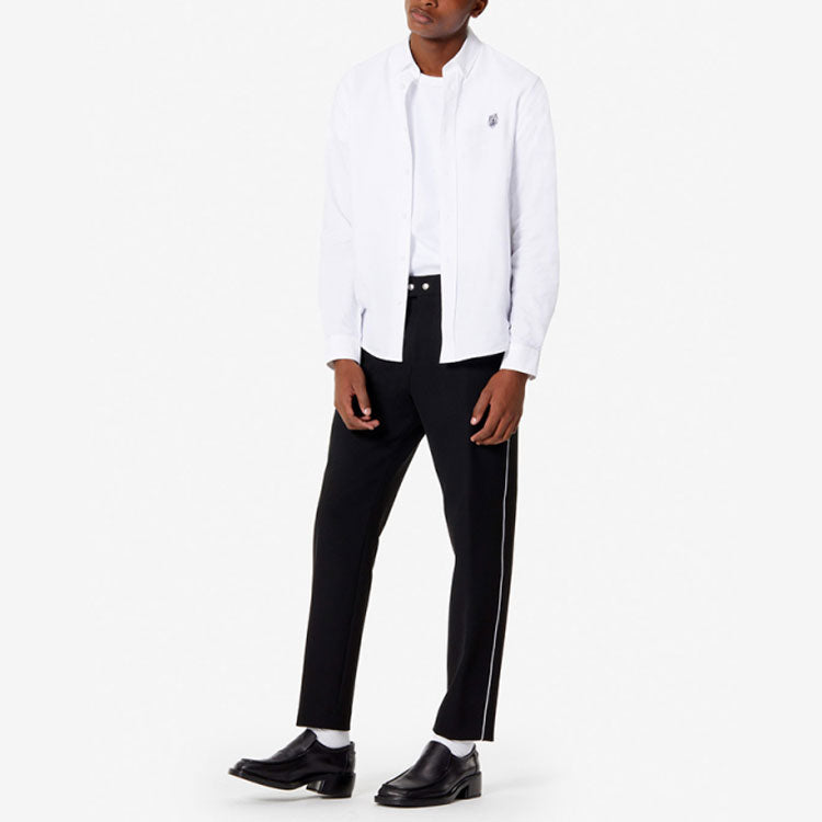 Men's KENZO SS21 Embroidered Small Tiger Head Casual Slim Fit Long Sleeves Cardigan White Shirt F765CH4001LD-01