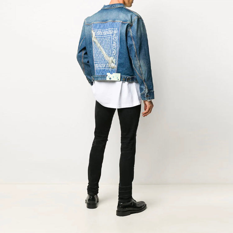 Off-White Pattern Printing Denim Jacket Loose Fit Blue OMYE062F20DEN0014745