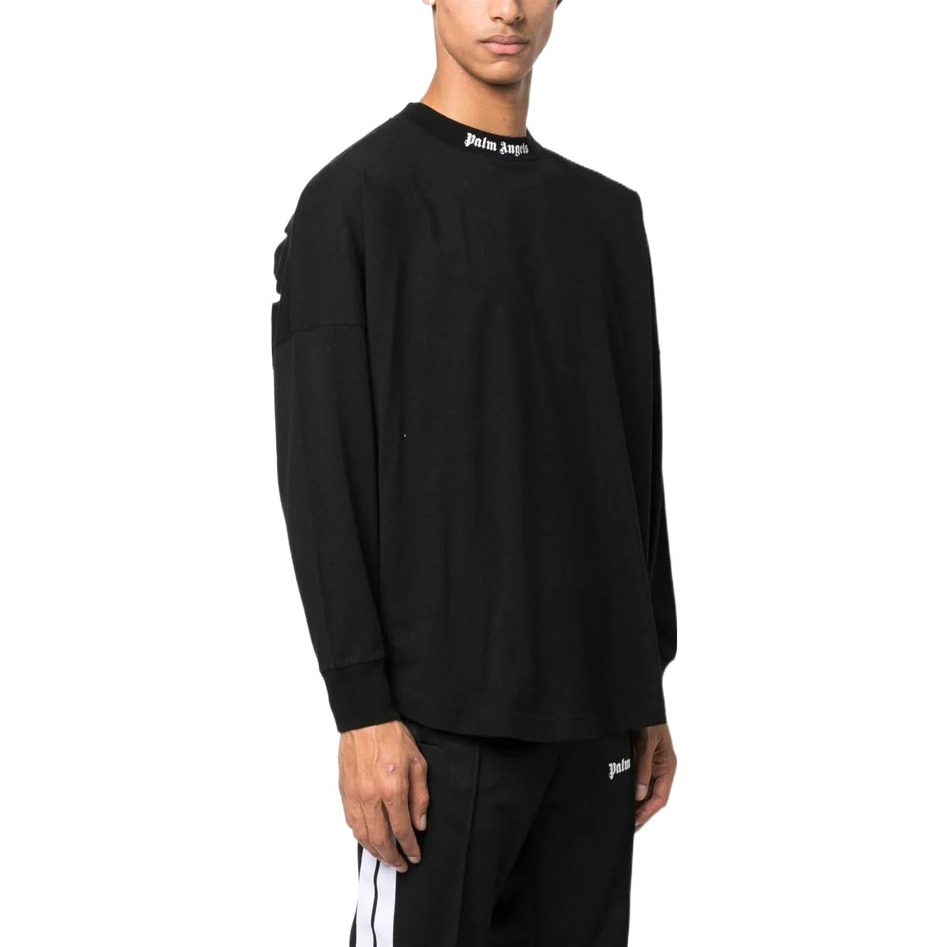 Palm Angels FW22 Logo Mock Neck Longsleeve T-Shirt 'Black White' PMAB001C99JER0041001