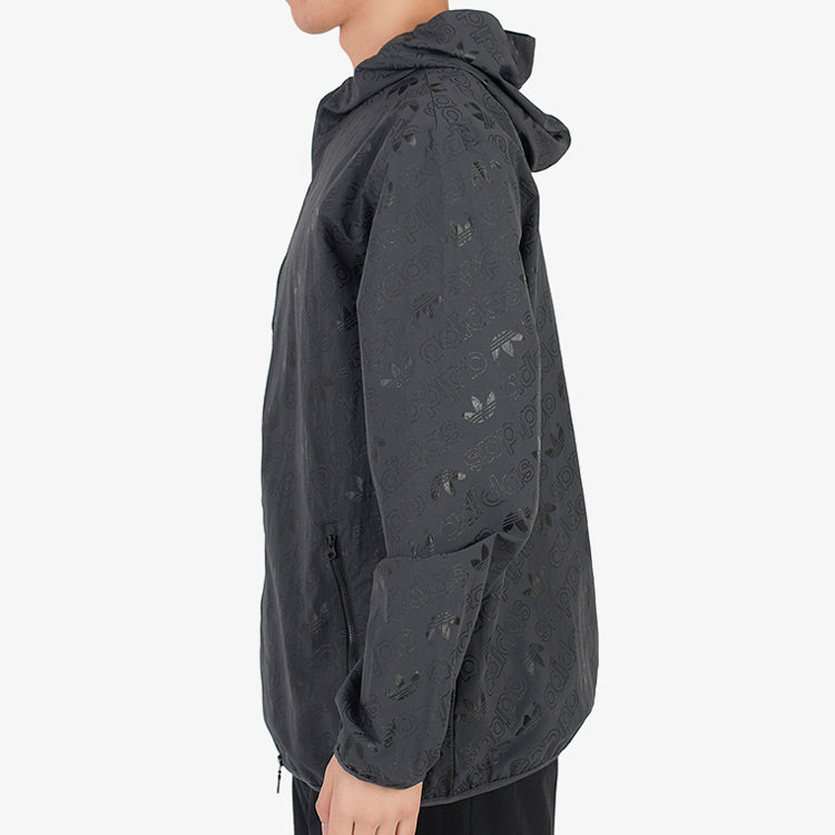 adidas originals Full Print logo Casual Hooded Jacket Black CE1549