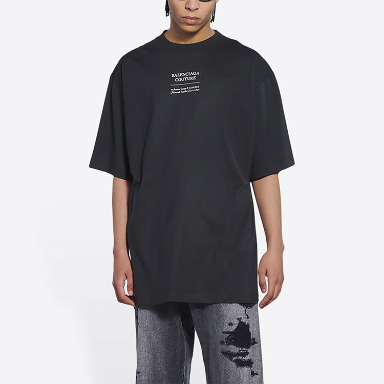 Men's Balenciaga FW21 Couture Alphabet Round Neck Short Sleeve Black 651795TJV901070