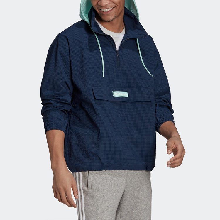 adidas originals Quarter Zip Casual Sports Half Zipper Hooded Jacket Navy Blue HB1821