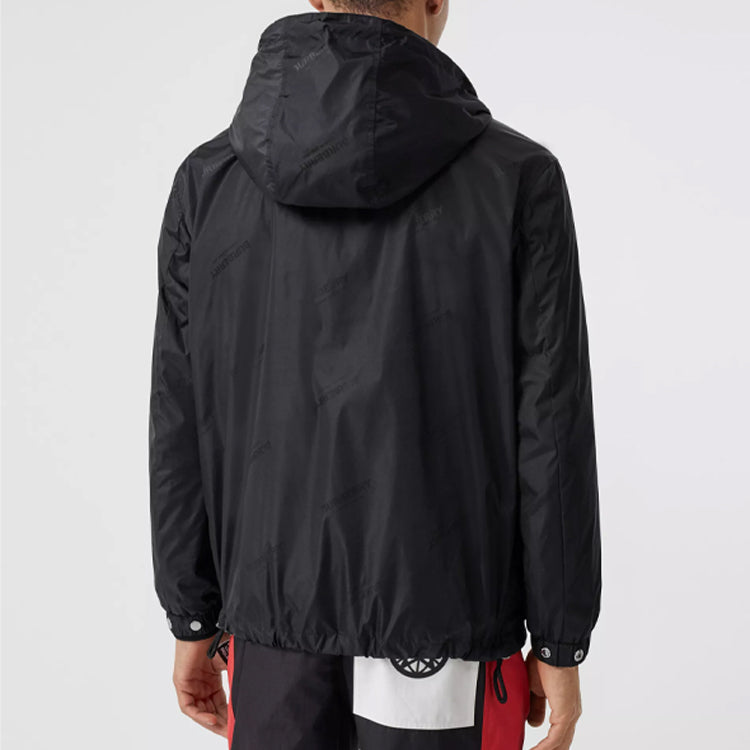 Men's Burberry Logo Jacquard Econyl Hooded Jacket Black 80298701