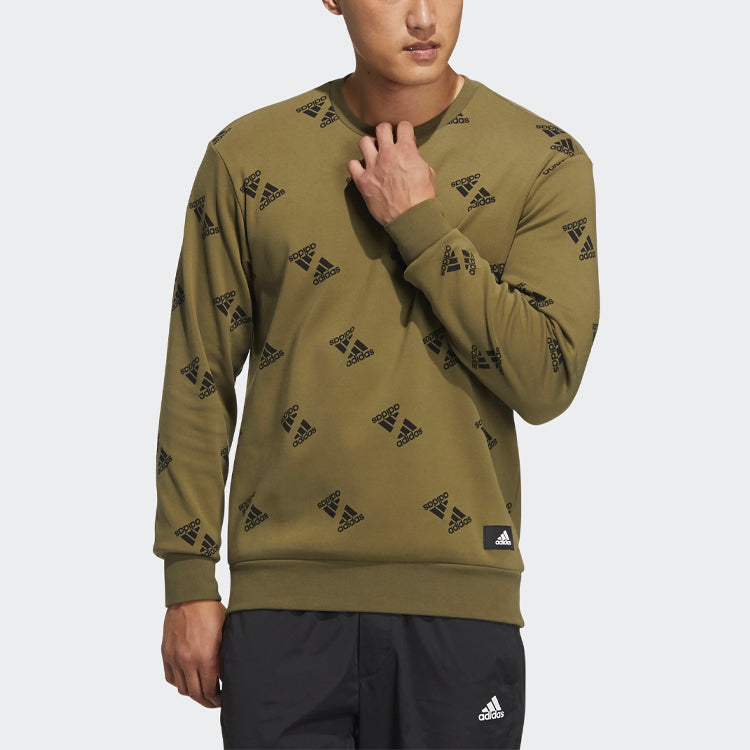adidas Fi Bp1 Aop Swt Full Print Logo Sports Round Neck Pullover Couple Style Green HE7448